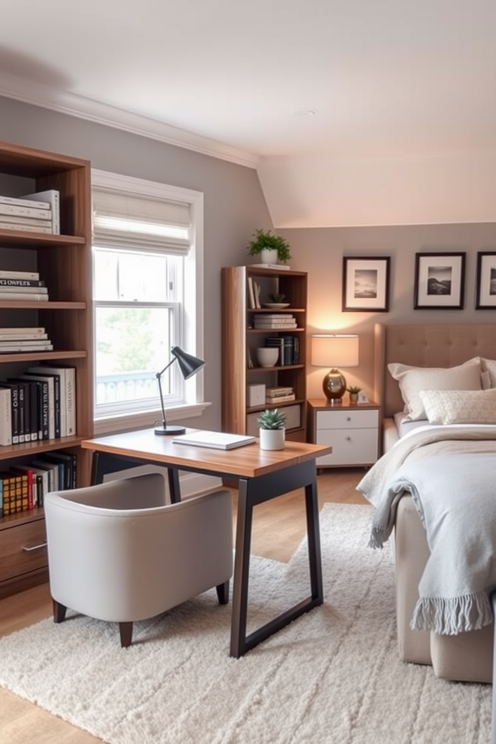 A cozy apartment bedroom featuring soft, flowing curtains that beautifully complement the color scheme. The curtains are in a light fabric, allowing natural light to filter through while adding a touch of elegance to the space. The bedroom is adorned with a plush bed dressed in luxurious linens and a stylish headboard. Accent pillows in coordinating colors add depth and warmth, creating an inviting atmosphere.
