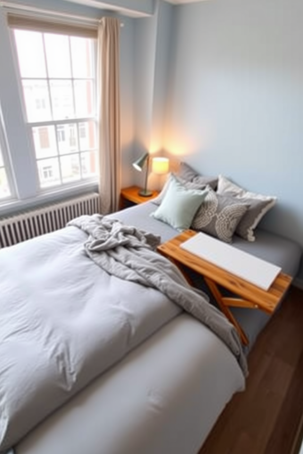 Create a cozy corner with an array of colorful cushions in soft fabrics. A plush armchair is positioned next to a small side table adorned with a steaming cup of tea and a stack of books. The walls are painted in warm neutral tones, creating an inviting atmosphere. A soft throw blanket drapes over the armchair, adding an extra layer of comfort to the space.