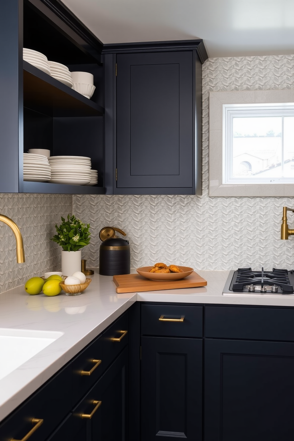 A cozy basement kitchen featuring rustic wood accents throughout the space. The cabinetry is made of reclaimed wood, complemented by a large farmhouse sink and open shelving displaying vintage dishware. The countertops are a warm butcher block, providing a natural contrast to the cool tones of the tile backsplash. Soft pendant lighting hangs above the island, creating an inviting atmosphere perfect for family gatherings.