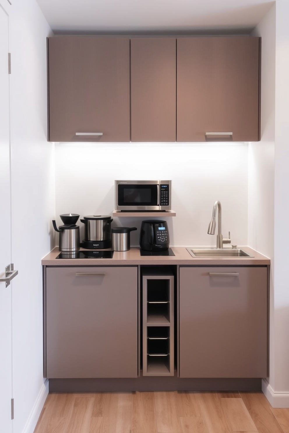 Bright colors create a vibrant atmosphere that enhances the natural light in a basement kitchen. The walls are painted in a cheerful yellow, while the cabinetry features a glossy white finish, reflecting sunlight throughout the space. A large window allows ample natural light to flood in, complemented by colorful accents like a turquoise backsplash and lively green plants. The countertops are made of light-colored quartz, and colorful bar stools add a playful touch to the kitchen island.