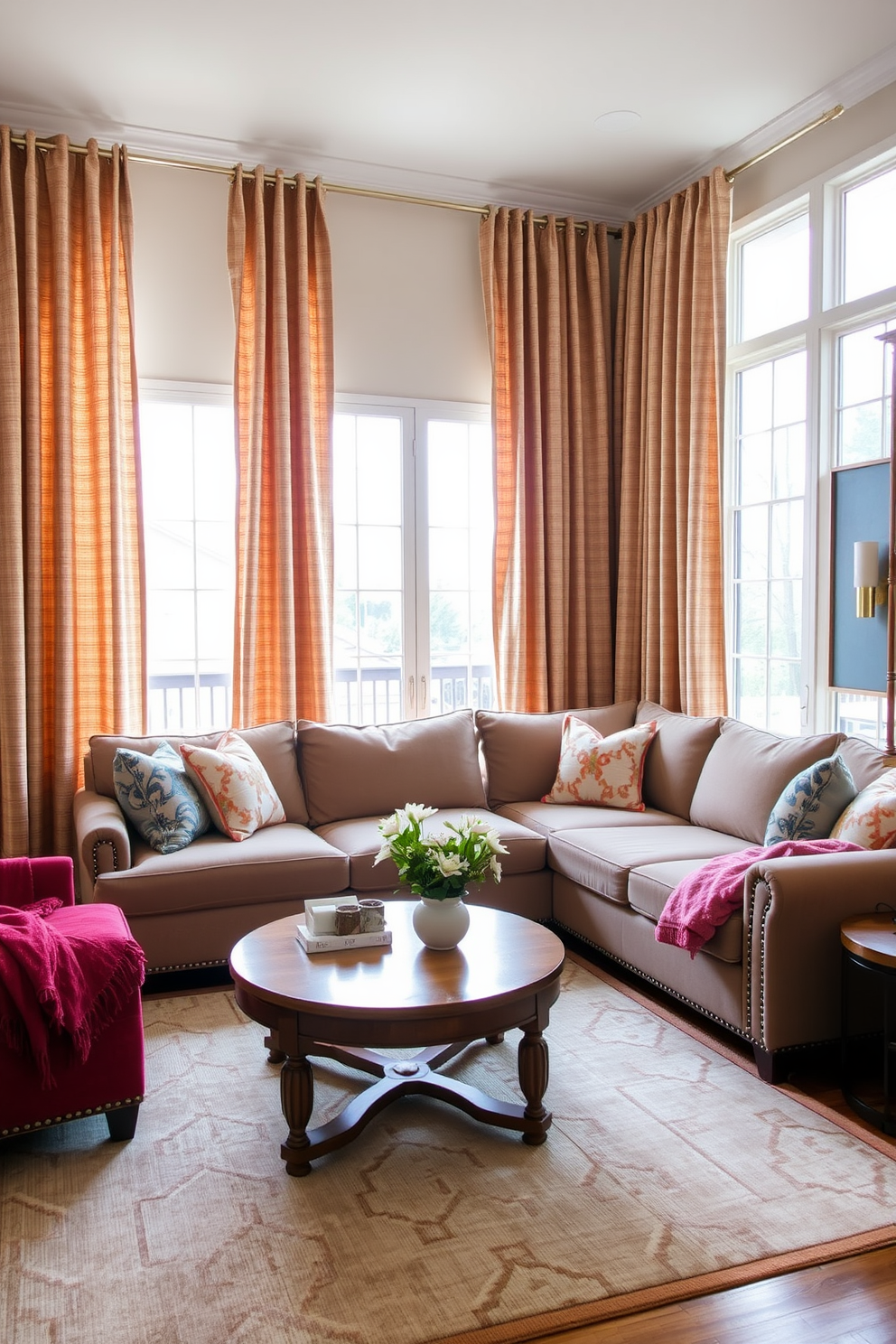 A cozy family room featuring vintage decor pieces that add character and charm. The room includes a plush, overstuffed sofa adorned with patterned throw pillows and a reclaimed wood coffee table at its center. On the walls, eclectic framed artwork and antique mirrors create a gallery effect. A vintage area rug anchors the space, while soft lighting from a stylish floor lamp enhances the inviting atmosphere.