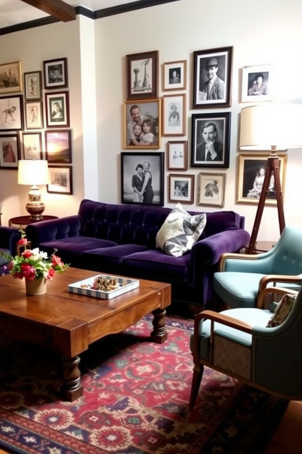 A spacious family room with an open floor plan that invites natural light. The room features large windows overlooking a lush garden, creating a seamless connection with the outdoors. The seating area includes a plush sectional sofa in a soft gray fabric, complemented by colorful throw pillows. A sleek coffee table made of reclaimed wood sits in the center, surrounded by a cozy area rug that adds warmth to the space.