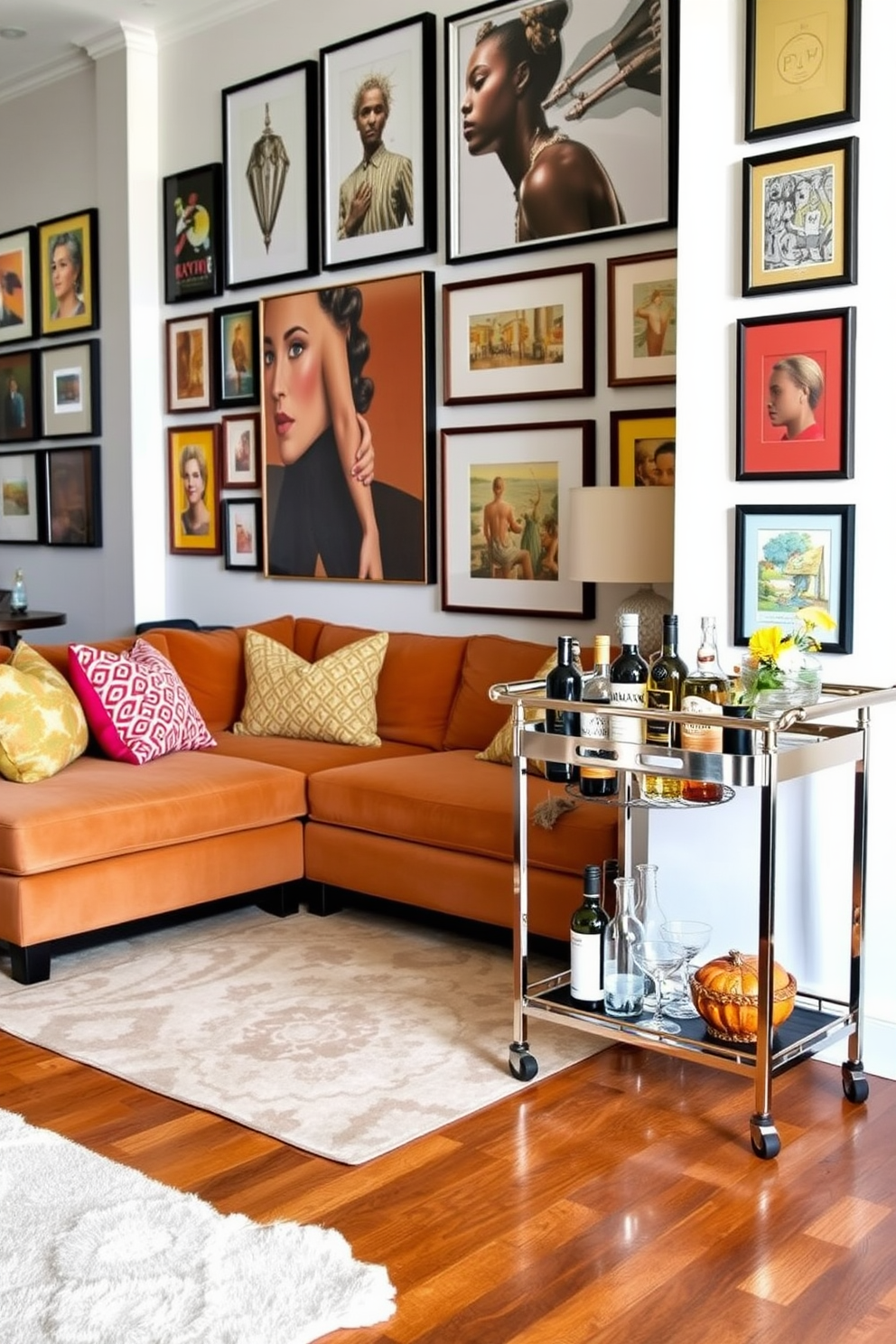 A cozy family room featuring built-in shelving units that provide ample storage for books and decorative items. A large sectional sofa in a neutral tone is placed in front of a modern coffee table, creating a welcoming space for relaxation and gatherings. Incorporate a stylish media console that blends seamlessly with the room's aesthetic while offering hidden compartments for electronics. A soft area rug anchors the seating area, and strategically placed baskets add texture while keeping toys and blankets organized.