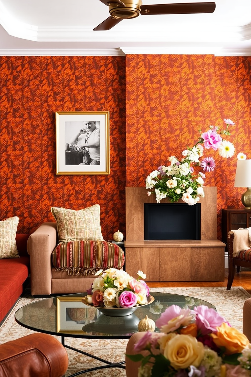 Create a cozy living room that inspires motivation. The walls are adorned with uplifting wallpaper featuring abstract patterns in soft pastel colors. Incorporate a comfortable seating area with a plush sofa and vibrant throw pillows. A large piece of art with an inspirational quote hangs above the sofa, setting a positive tone for the space.
