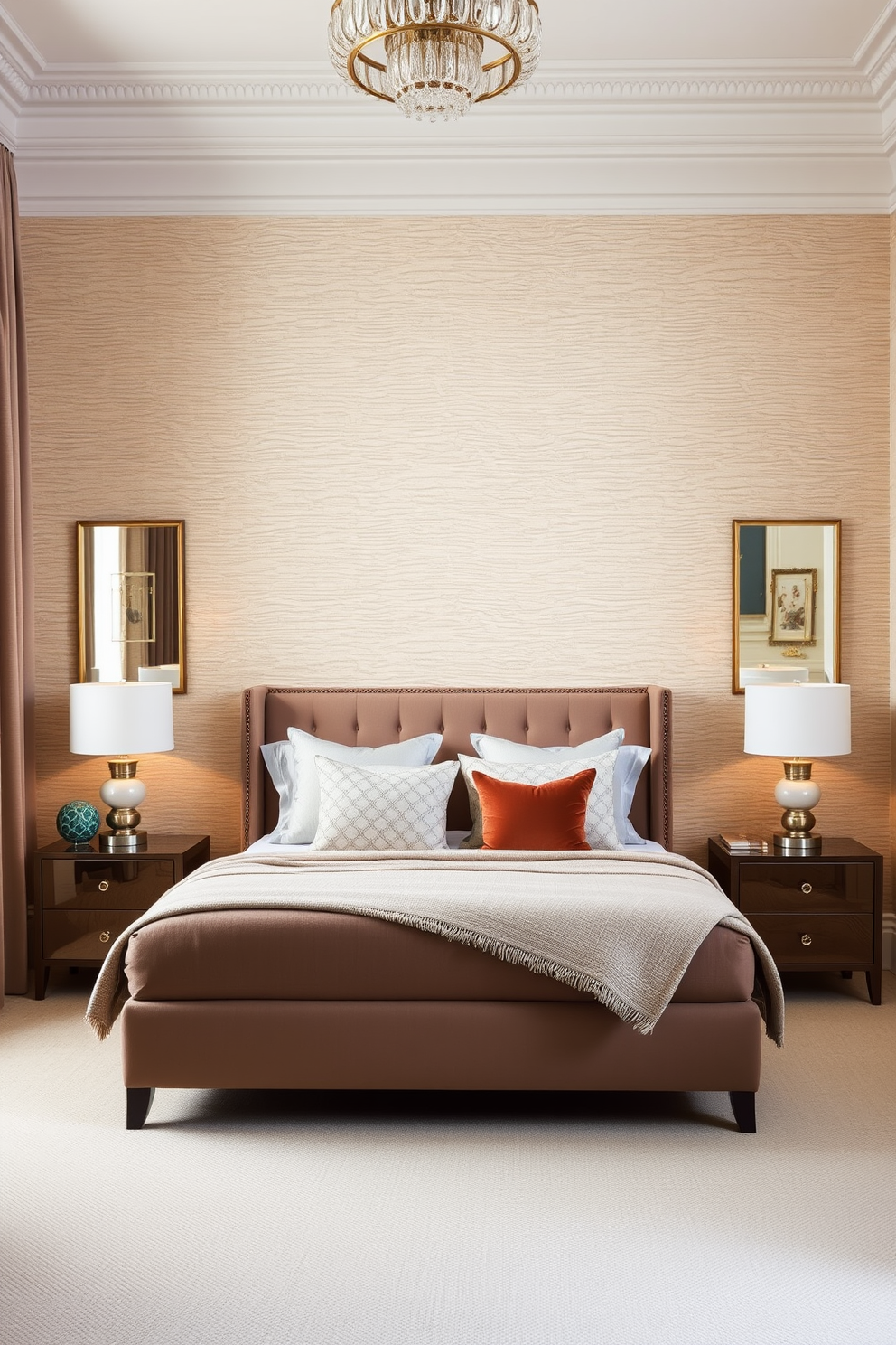 A stylish ceiling fan is installed in the center of the bedroom, featuring sleek wooden blades that complement the room's decor. The fan's modern design enhances the cozy atmosphere while providing optimal air circulation for a comfortable sleeping environment. The townhouse bedroom is adorned with soft, neutral tones that create a serene retreat. Plush bedding and decorative pillows add layers of texture, while large windows allow natural light to fill the space, enhancing the overall warmth and inviting feel.