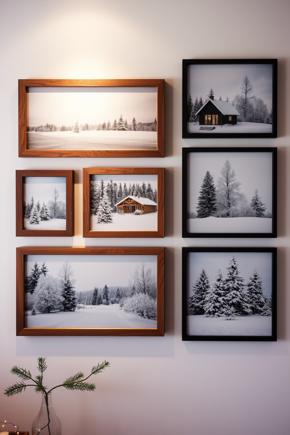A cozy living room adorned with natural elements. Branches with delicate berries are arranged in a tall vase on the coffee table, bringing a touch of winter charm to the space. The fireplace is decorated with garlands of evergreen and twinkling fairy lights. Soft, warm blankets are draped over the sofa, inviting relaxation during the chilly season.